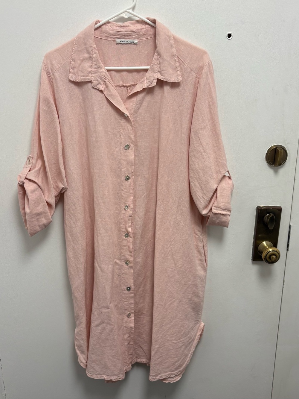 Light Pink Button-Front Shirt Dress